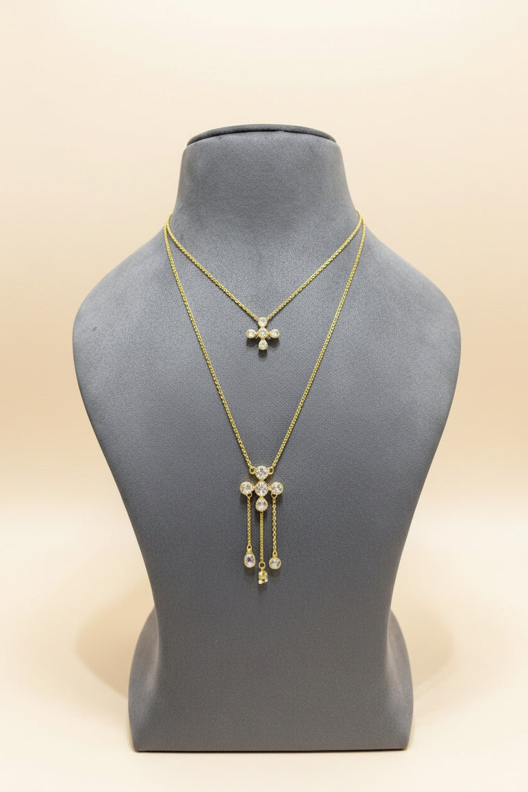 Double-Layered Geometric Moissanite Polki Pendant Set