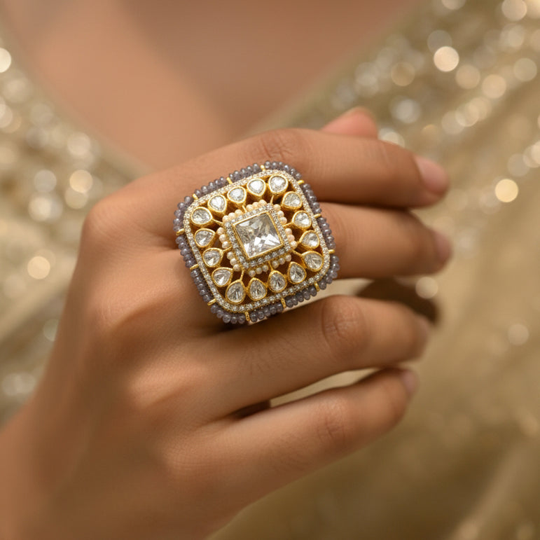 Cushion Polki Square Statement Ring