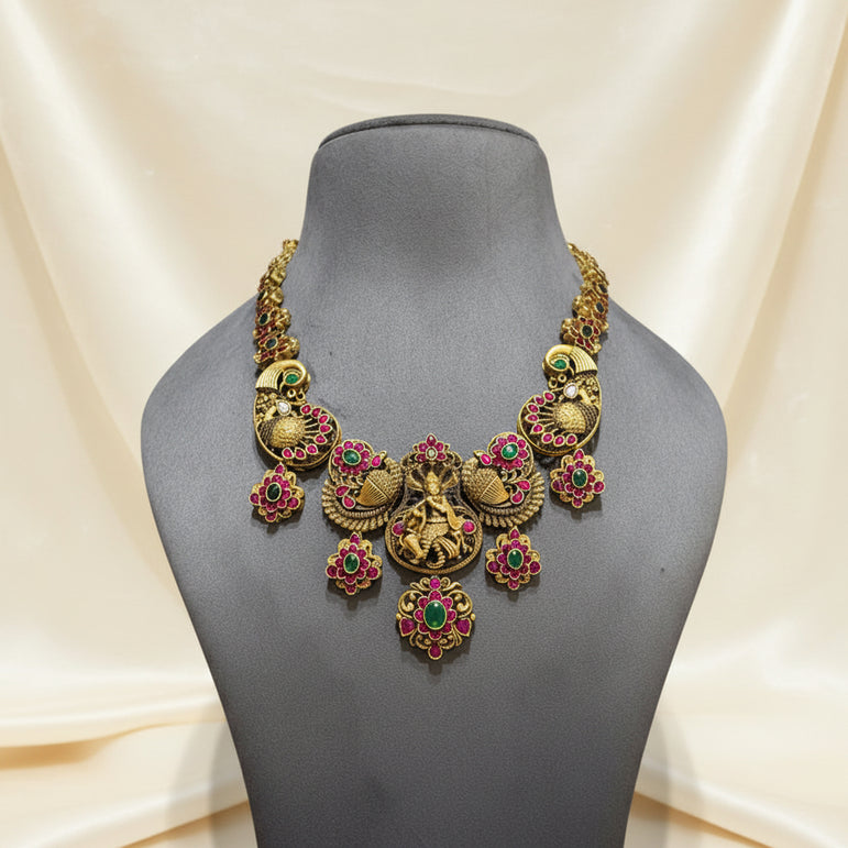 Divine Radha Krishna Peacock Nakshi Necklace