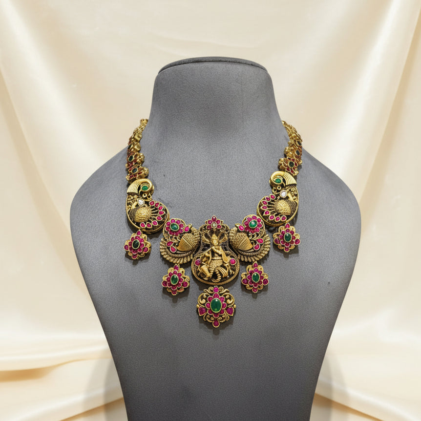 Divine Radha Krishna Peacock Nakshi Necklace