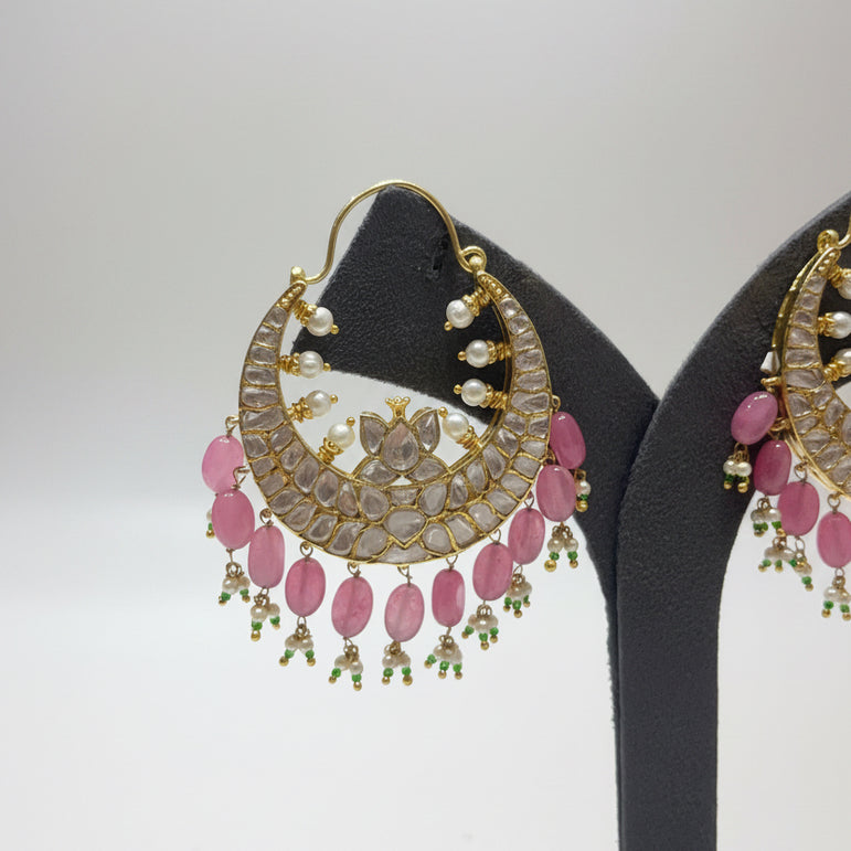 Crescent Chandbali Moissanite Polki Earrings