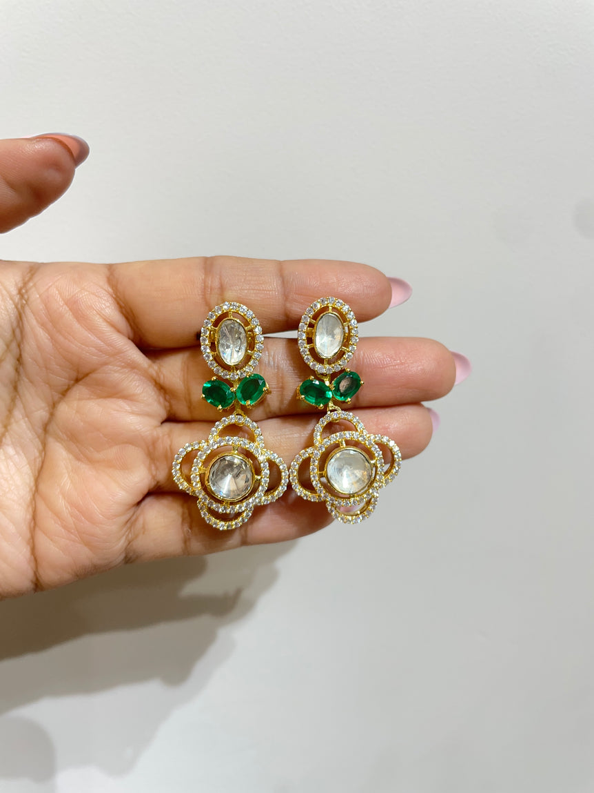 925 Silver Floral Polki Earrings