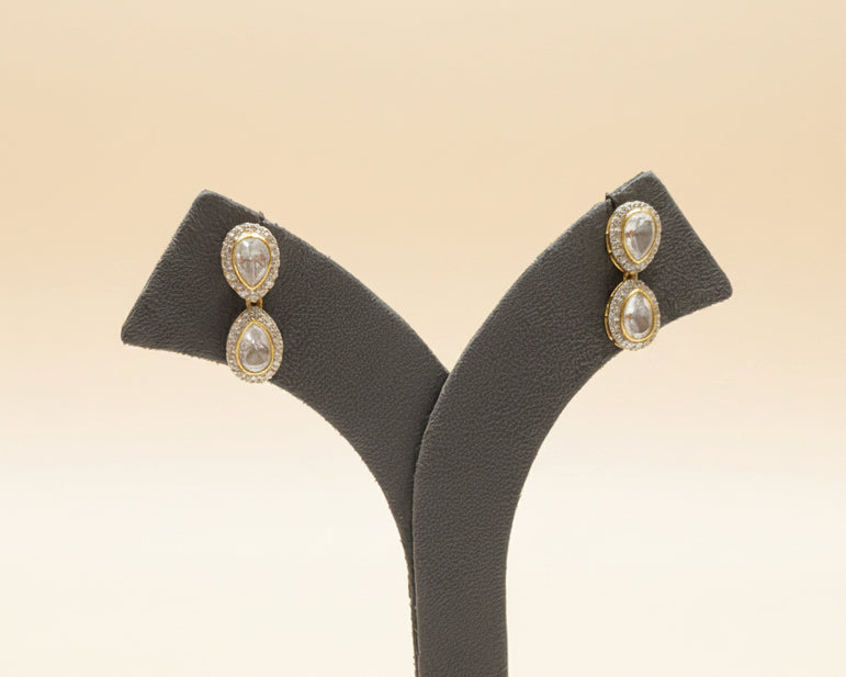 Oval Moissanite Polki Micro-Pavé Halo Stud Earrings