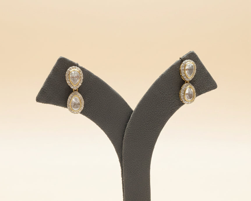Oval Moissanite Polki Micro-Pavé Halo Stud Earrings