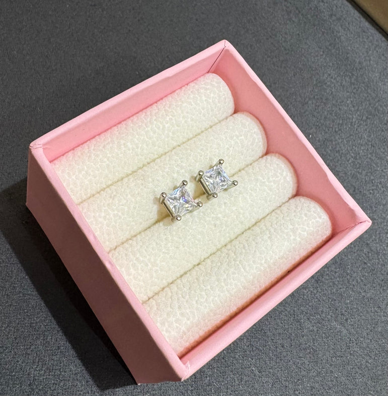 925 Silver Princess Cut Moissanite Diamond Studs