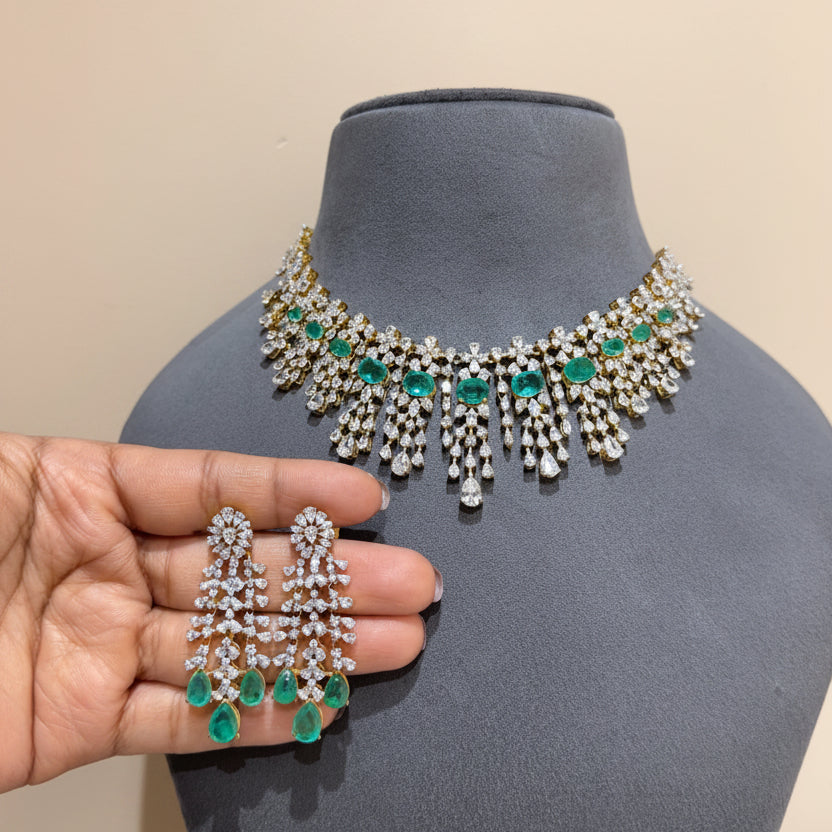 Emerald Cascade Diamond Necklace Set
