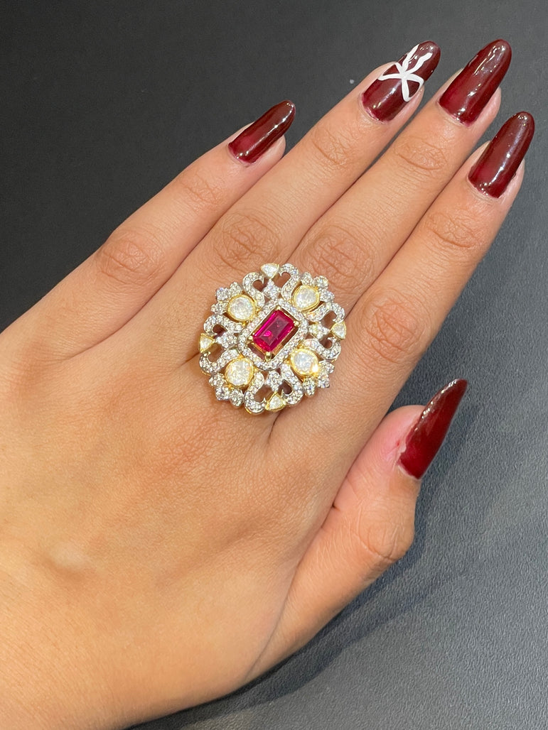 Elegant Ruby and Polki Statement Ring