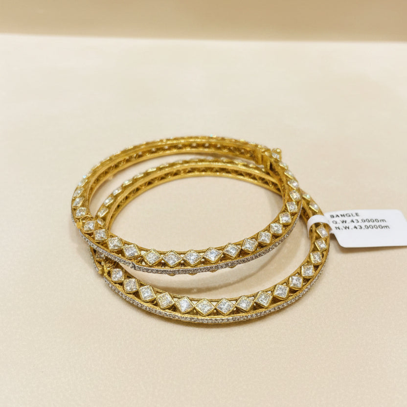 Rhombus Moissanite Polki Dual-Tone Bangle Pair
