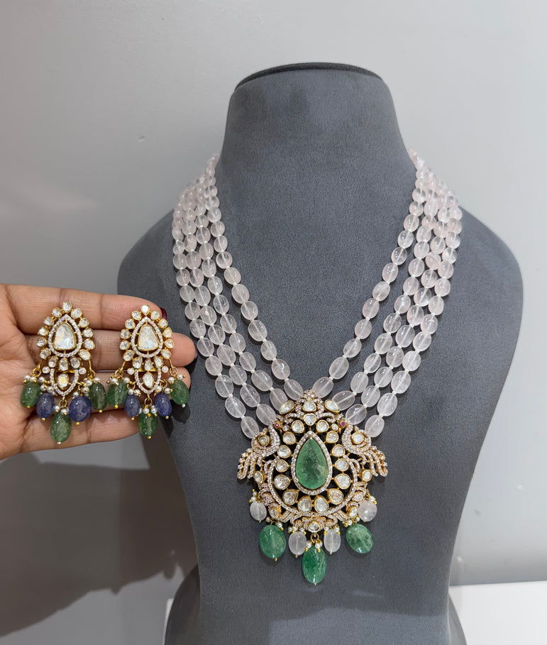 925 Silver Peony Peacock Polki Haar