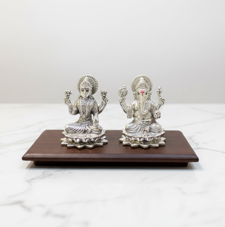 Silver Seated Lakshmi Ganesha