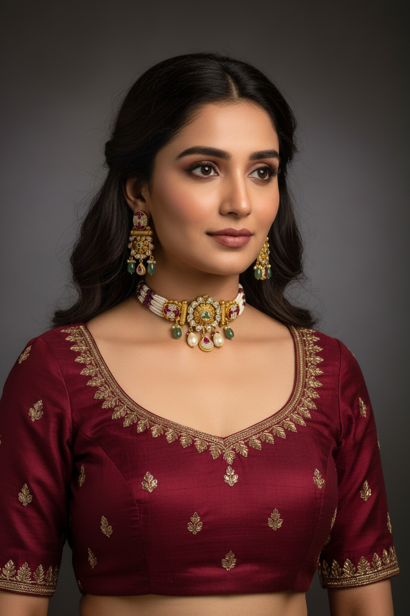 Nakshi Multi-Gemstone Gold Look  Choker