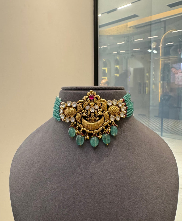 Heritage Nakshi Peacock Crescent Choker