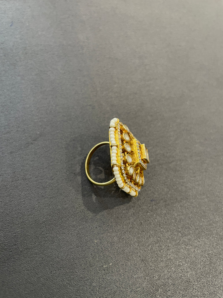 925 Silver Geometric Polki Ring