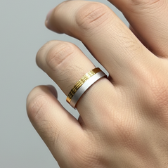 Tri-Tone Matte Sandblast & Ribbed Inlay Men's Band Ring
