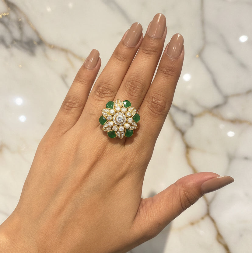 Royal Emerald & Floral Polki Cocktail Ring
