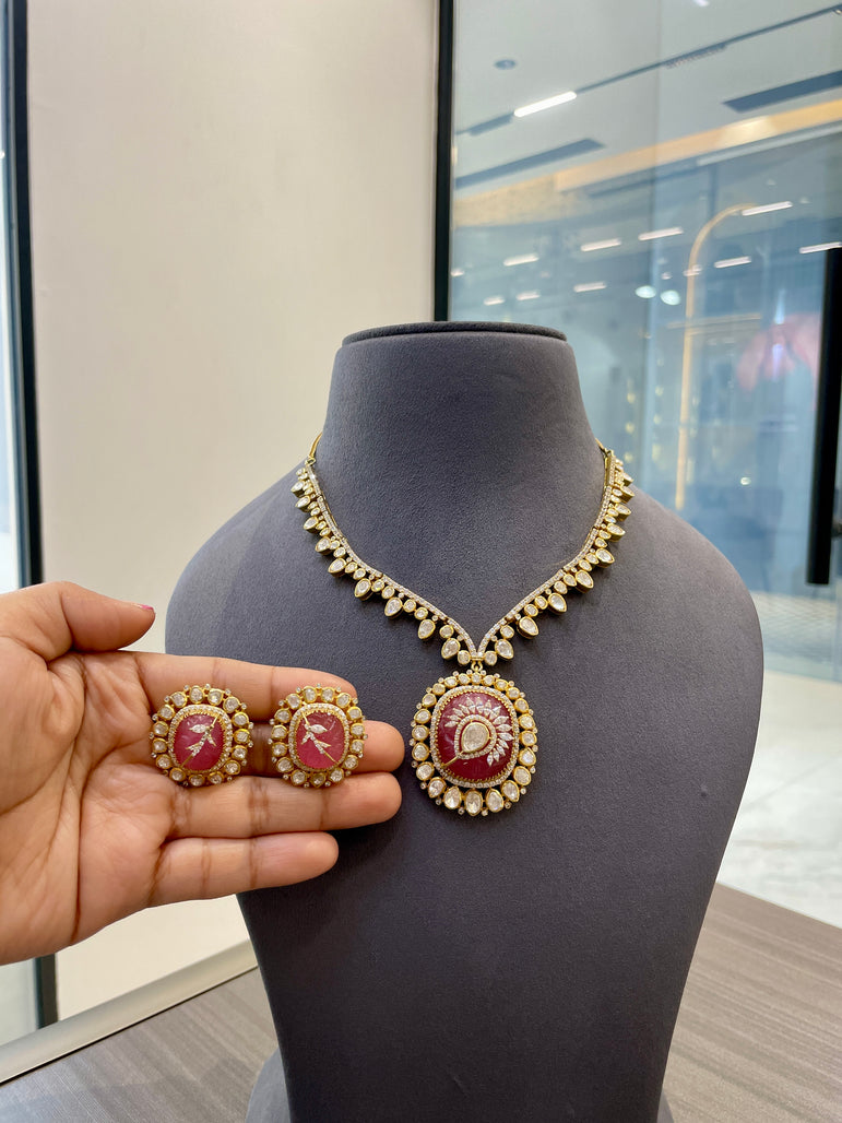 Regal Ruby Medallion Necklace Set