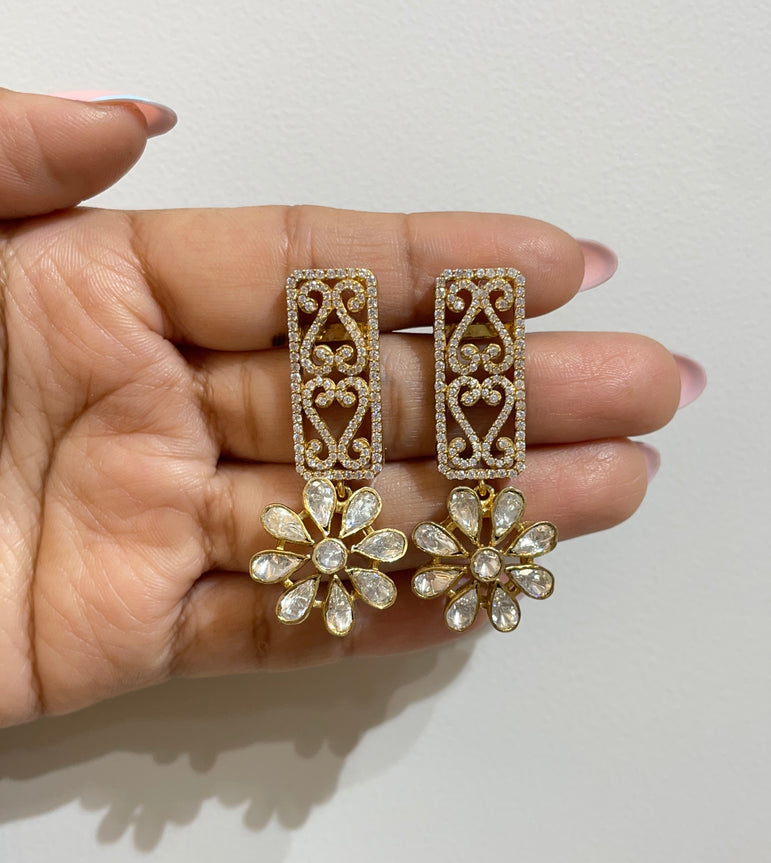 925 Silver Floral Polki Earrings