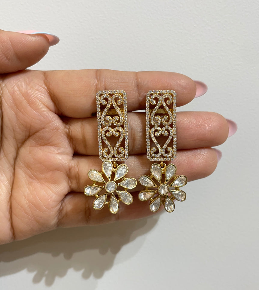 925 Silver Floral Polki Earrings