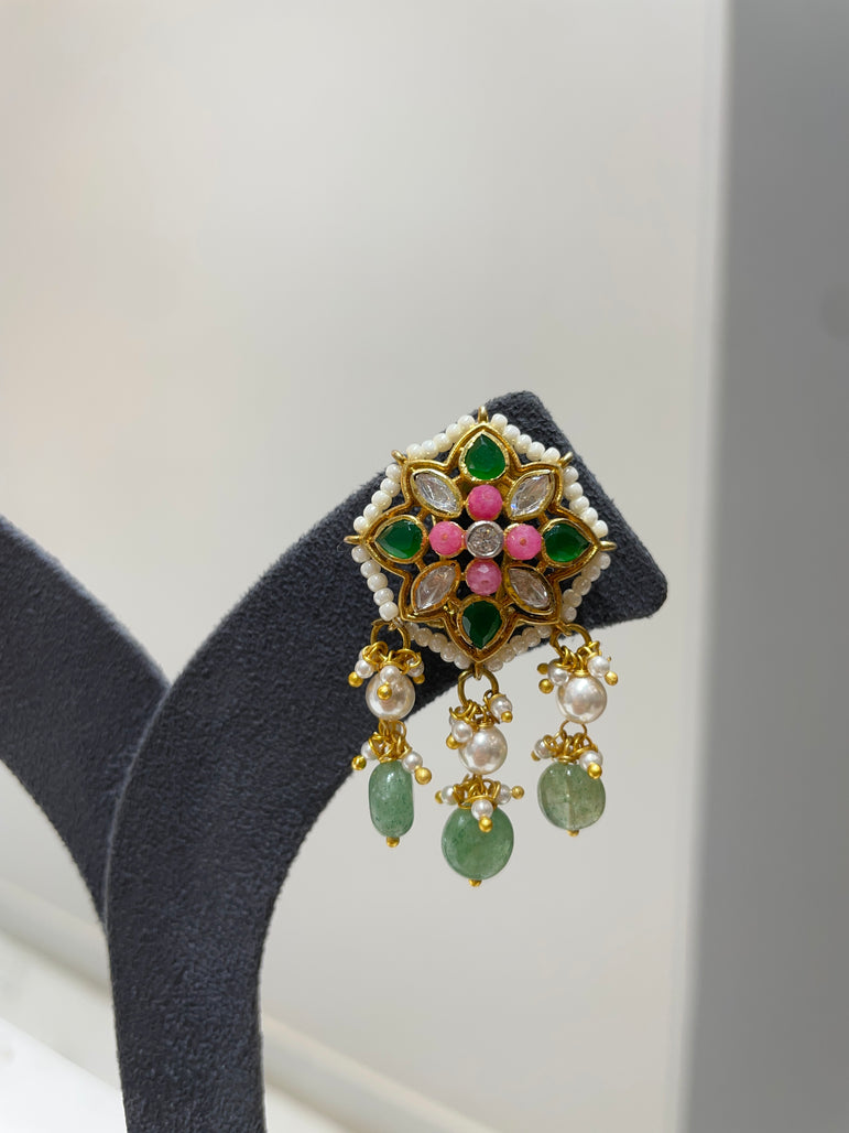 925 Silver Blush & Moss Ethnic Earrings