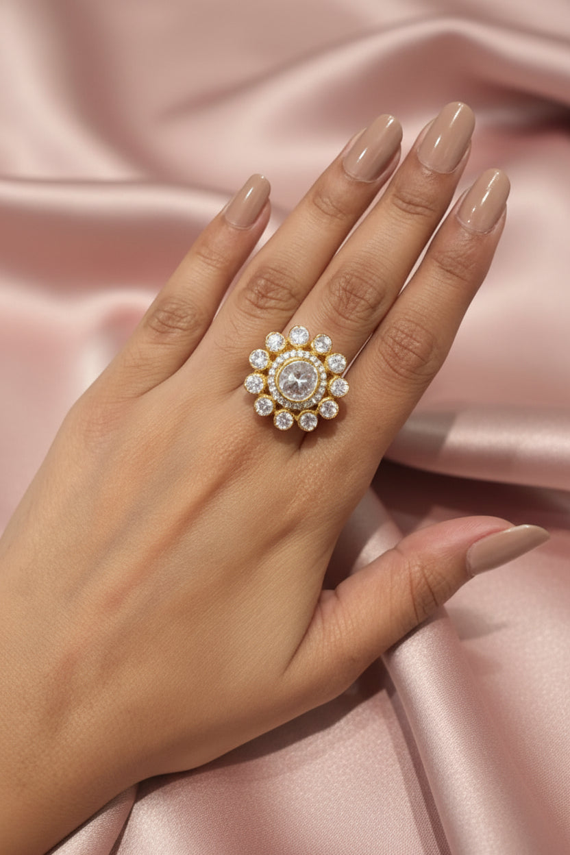 Royal Floral Halo Uncut Polki Cocktail Ring