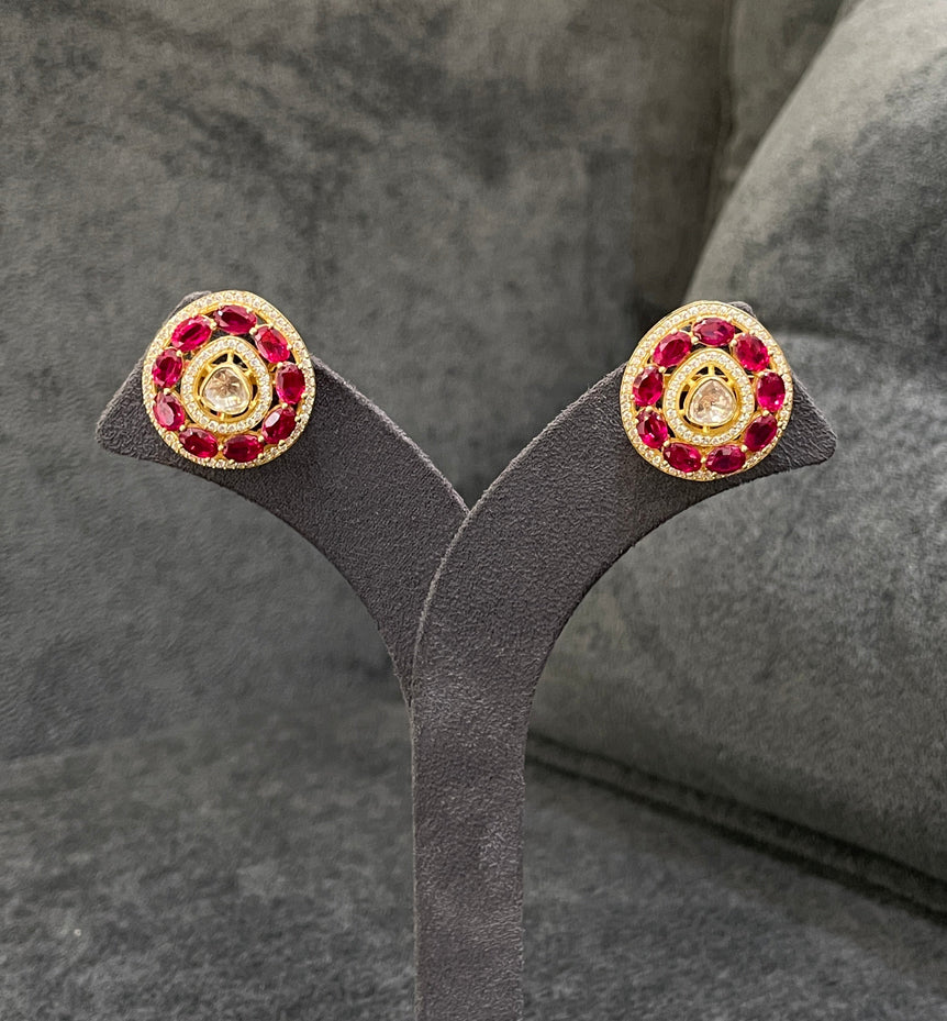 925 Silver Elegant Ruby & Polki Earrings
