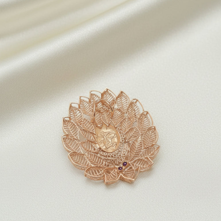 Royal Peacock & Leaf Frame Krishna Moissanite Diamond Pendant