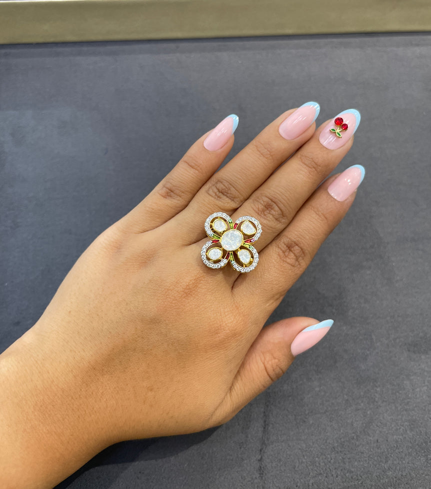 925 Silver Small Polki Ring