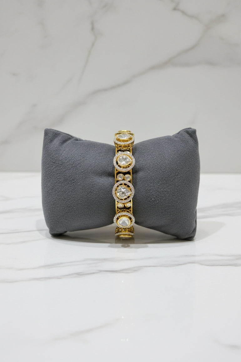 Uncut Moissanite Polki Double Halo Broad Bangle