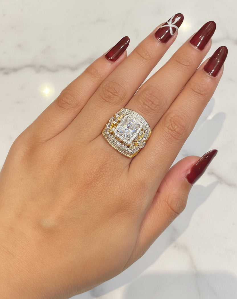 Luxe Dual-Tone Radiant Cut Diamond Cocktail Ring