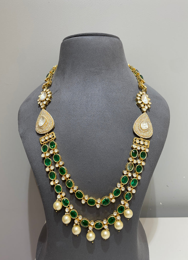 Royal Emerald & Polki Double-Strand Haar Set