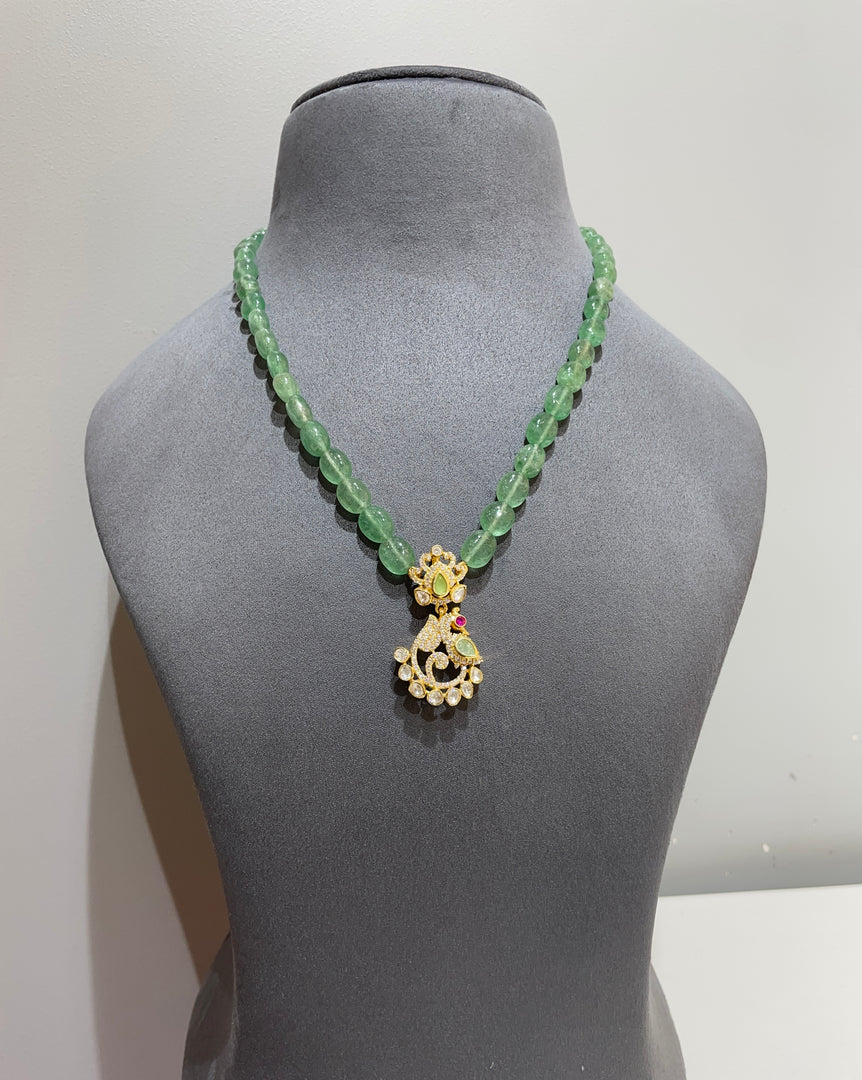 925 Silver Traditional Peacock Polki Pendant