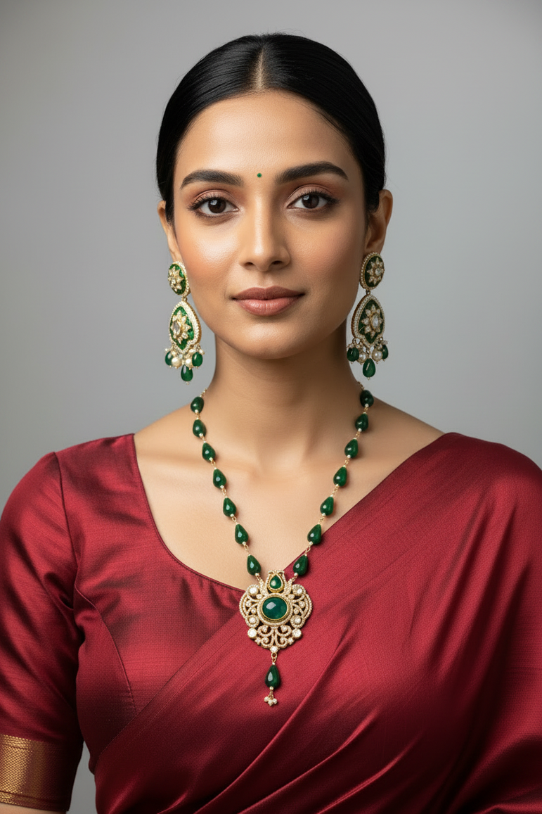 Luxury Meenakari Moissanite Polki Pendant Set