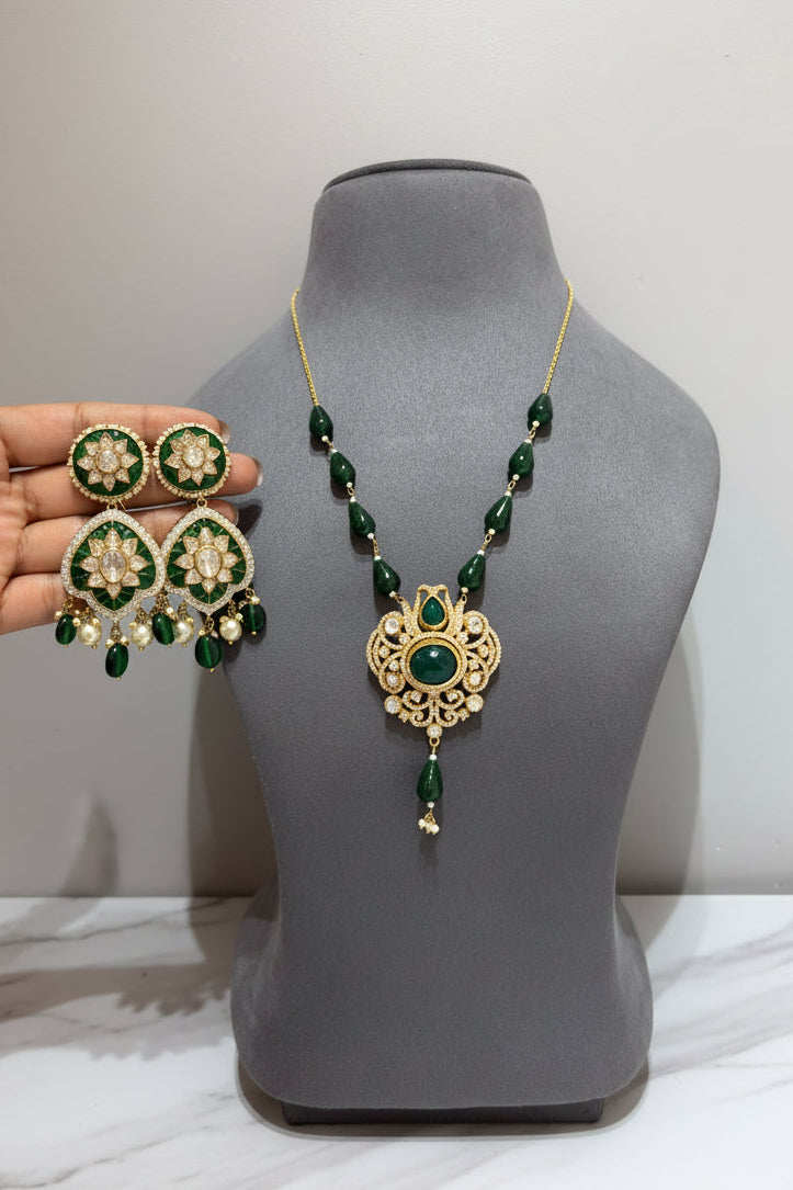 Luxury Meenakari Moissanite Polki Pendant Set