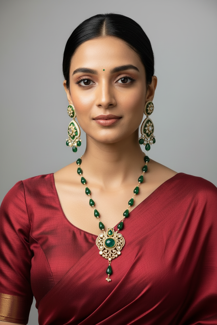 Luxury Meenakari Moissanite Polki Pendant Set
