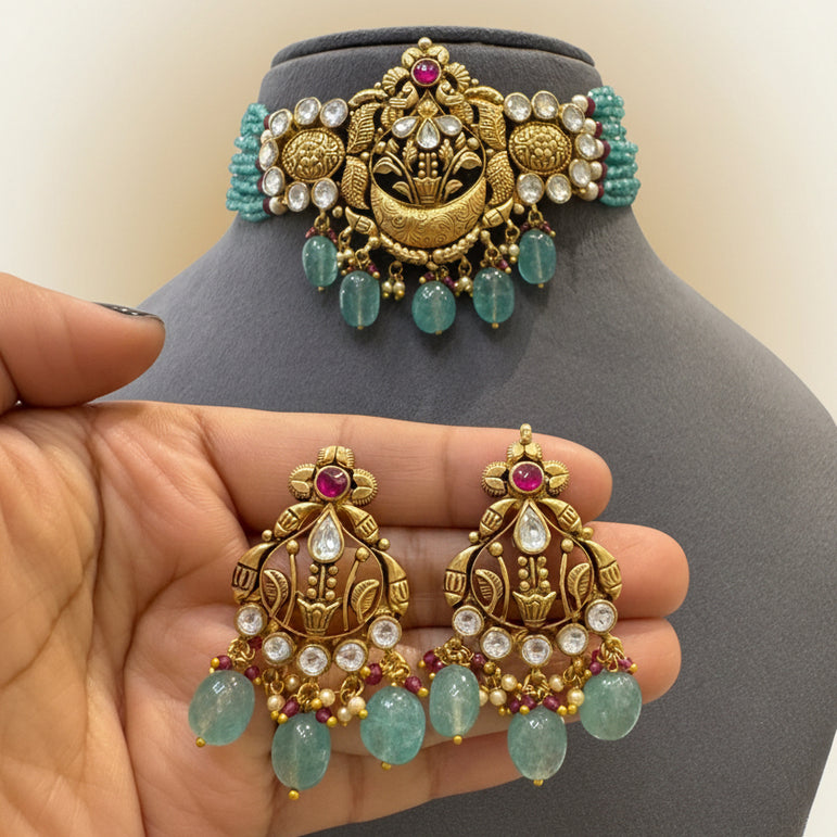Heritage Nakshi Peacock Crescent Choker