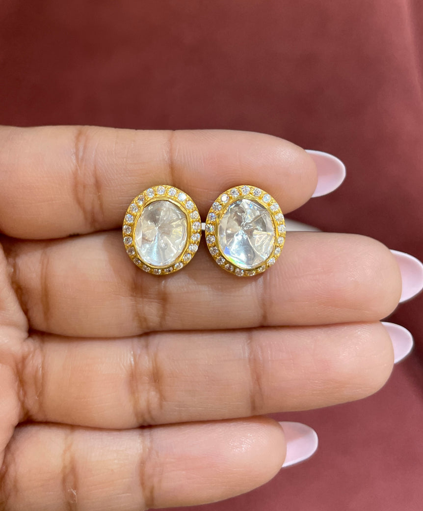 925 Silver Minimal Polki Earrings
