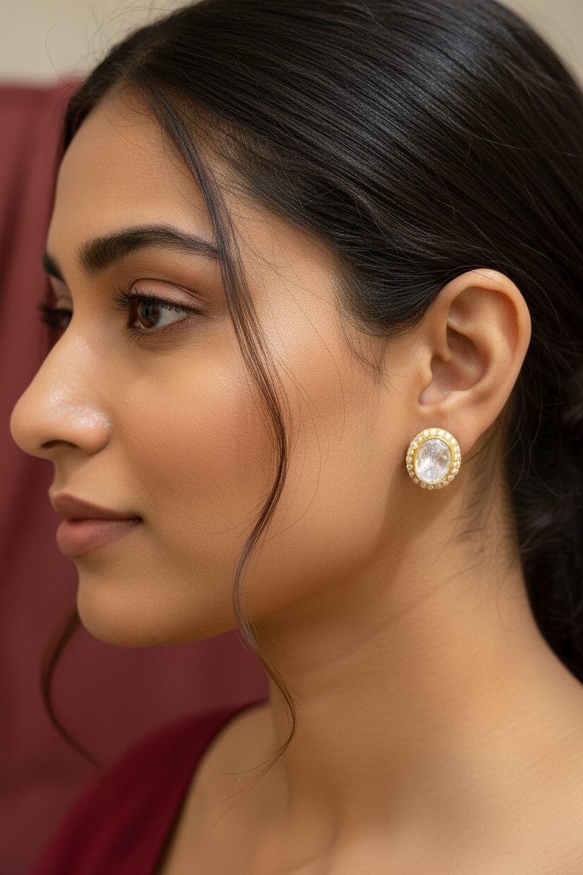The Ahana Oval Polki Single-Stone Studs Earrings