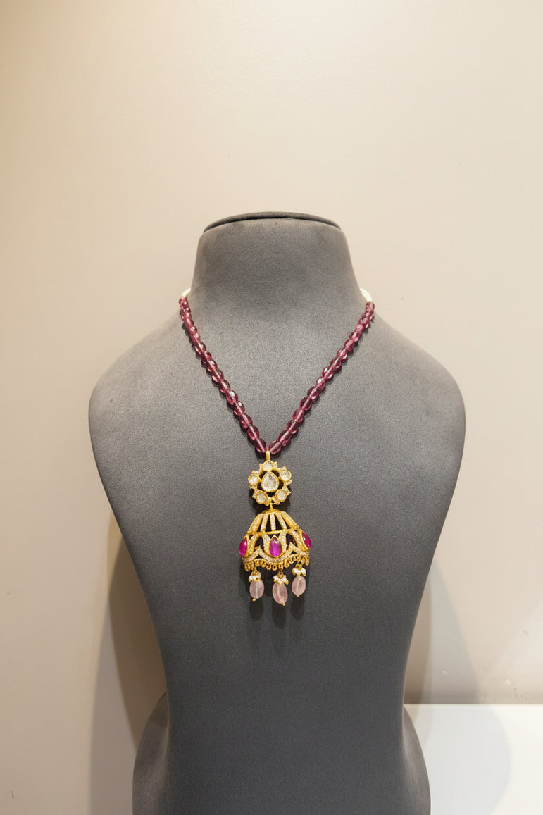 Jhumka Moissanite Polki Pendant Set