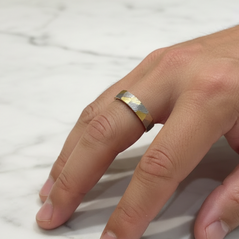 Dual-Tone Diagonal Fluted Textured Men's Band Ring