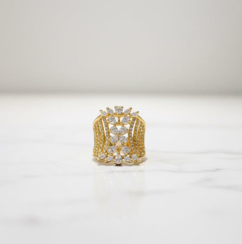 Floral Cluster Wide Band Moissanite Diamond Ring