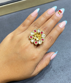 925 Silver Floral Real Gold Look Ring