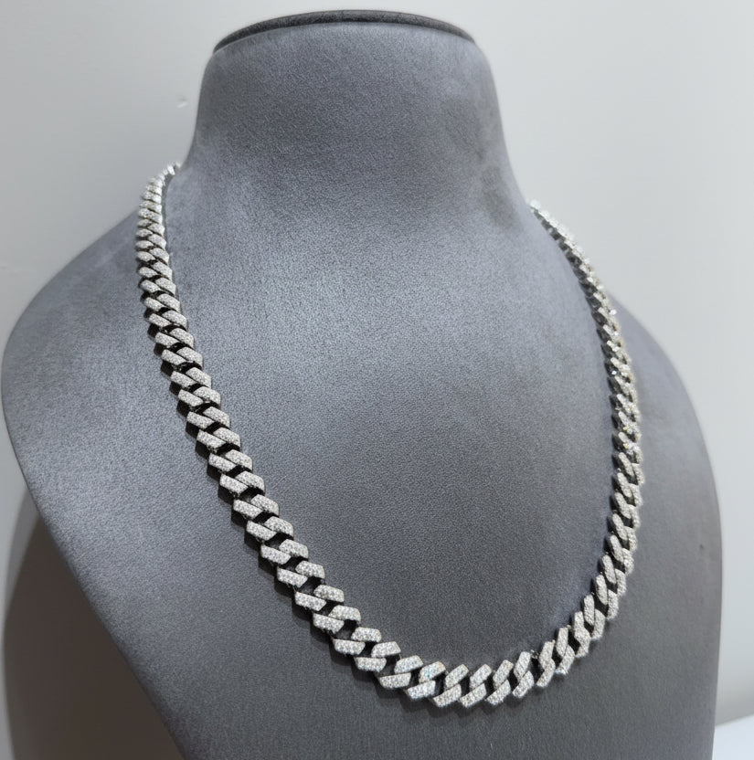 Silver Fully Iced Moissanite Cuban  Men's Chain