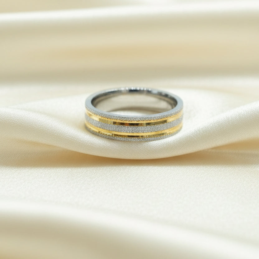 Dual-Tone Sparkle-Dust & Gold Inlay Men's Band Ring