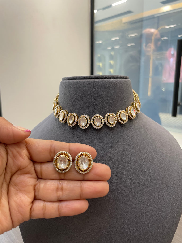 925 Silver Single String Polki Choker