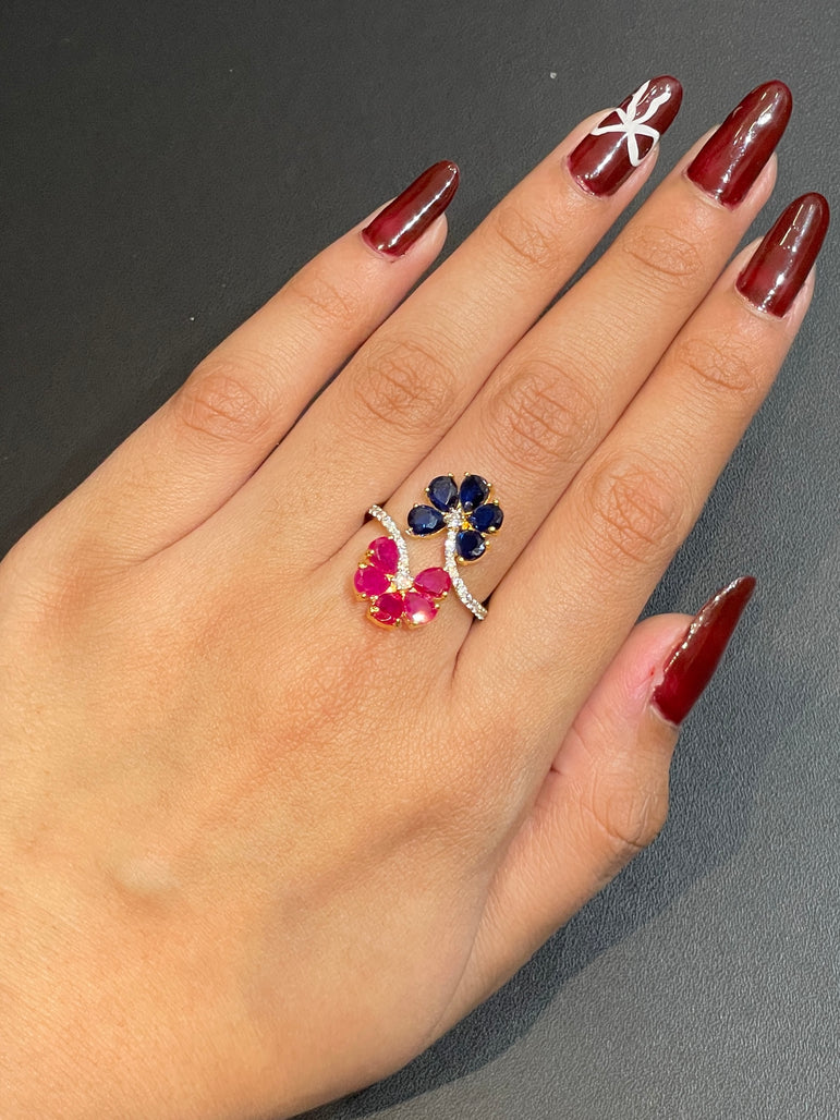 Floral Design Dual-Tone Stone Ring
