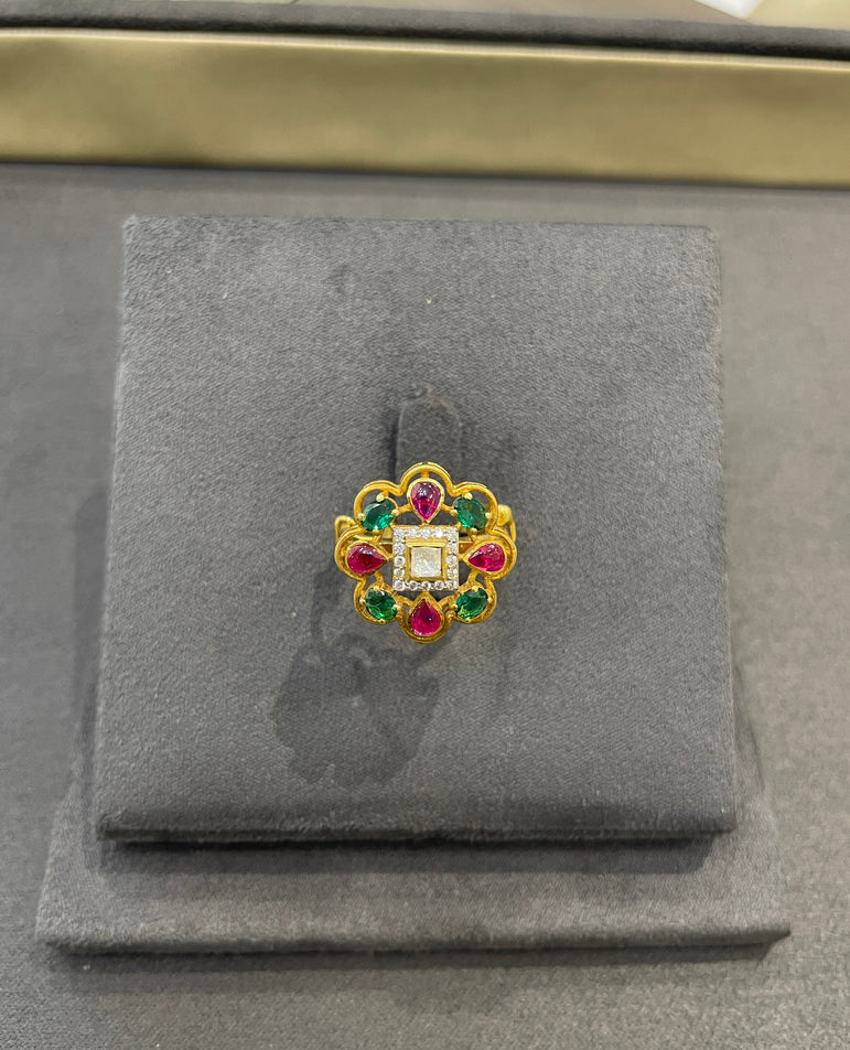 925 Silver Floral Polki Ring