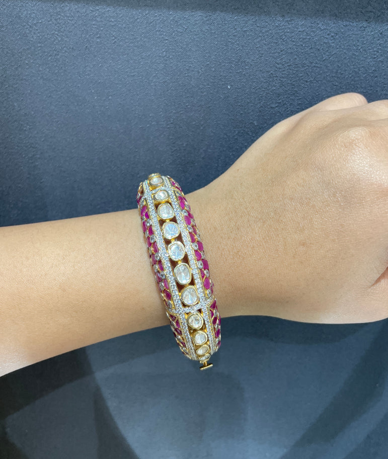 925 Silver Ruby Polki Kada