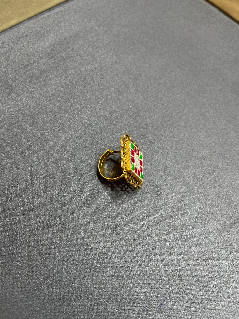 925 Silver Geometric Real Gold Look Ring