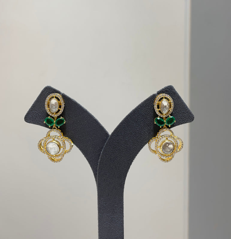 925 Silver Floral Polki Earrings