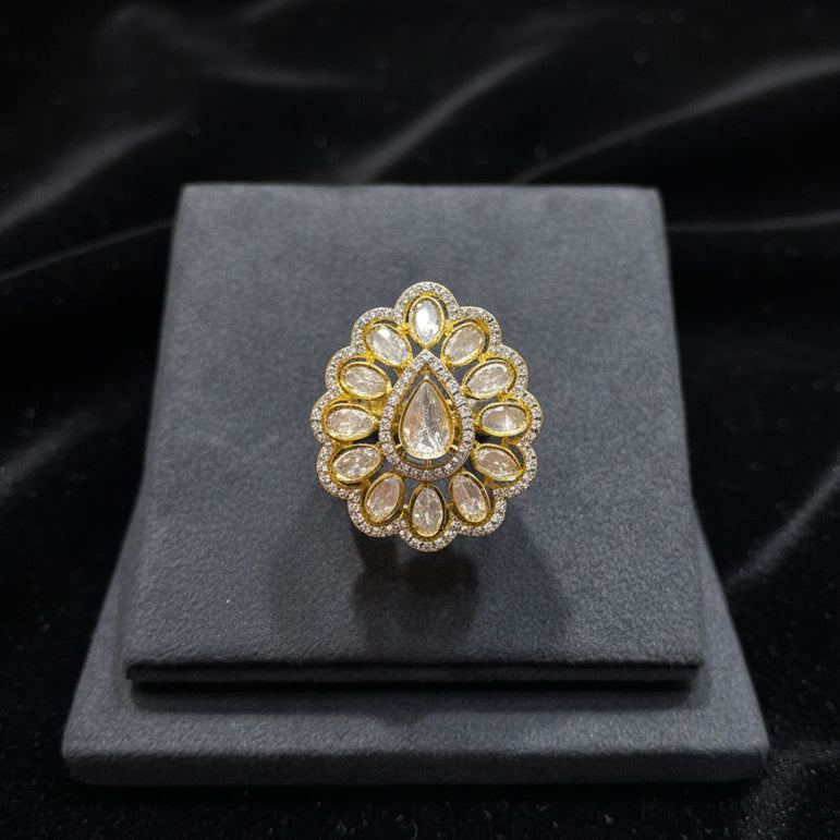 Traditional Moissanite Polki Oval Cocktail Ring